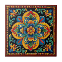 Azulejo 10/12 de flores do estilo Huichol mexicano