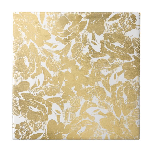 Azulejo abstrato Faux Dourado de padrão floral cer (Frente)
