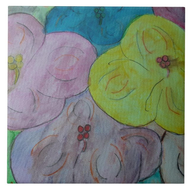 Azulejo abstrato Summer Floral Cerâmica (Frente)