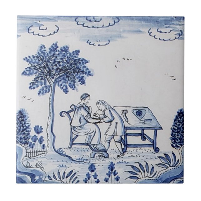 Azulejo Antiquado - Cena Pastoral Azul e Branco-9 (Frente)