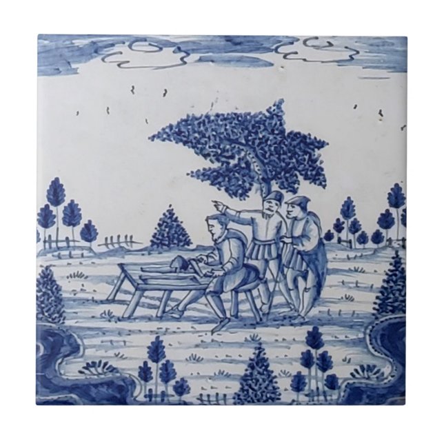 Azulejo Antique Delft-Pastoral Cena Azul e Branco- (Frente)