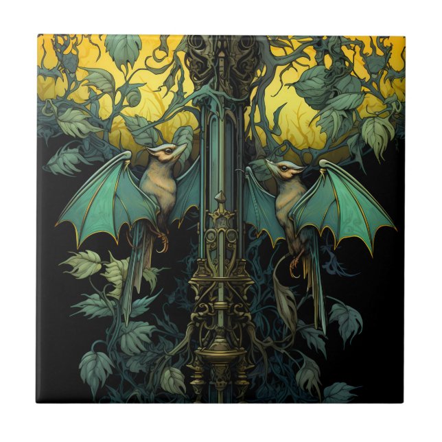 Azulejo Art Nouveau Bats (Coleção de Pântanos) (Frente)