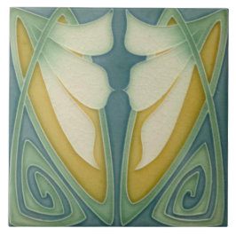 Azulejo - Art Nouveau Blue Background Ivory Flower