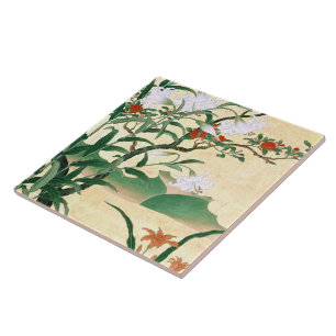 Azulejo asiático das flores das rosas vermelhas