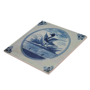 Azulejo azul antigo de Delft - pato na água