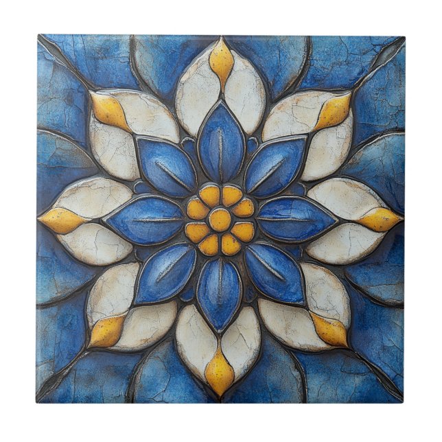 Azulejo Azul Azul Branco e Amarelo (Frente)