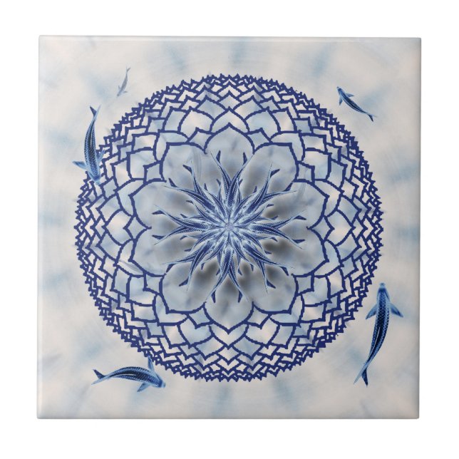 Azulejo azul da mandala de Koi Lotus (Frente)