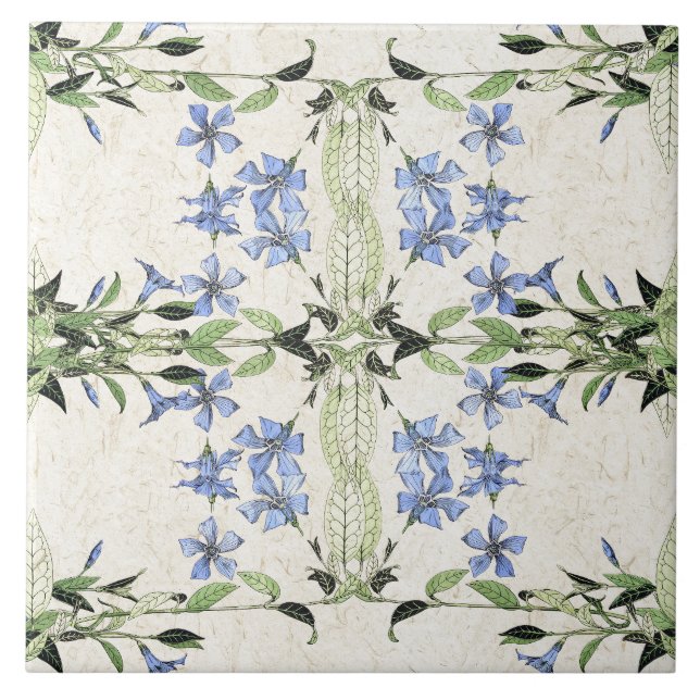 Azulejo azul das flores da pervinca de Nouveau da (Frente)