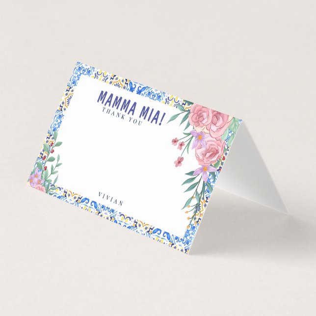 Azulejo Azul Italiano Mamma Mia Obrigado (Frente)