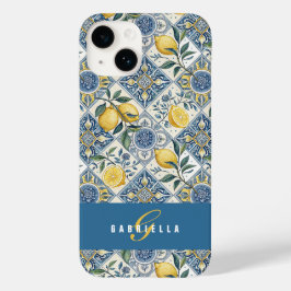 Azulejo Azul Limão Aquarela Nome Amarelo