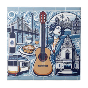 Azulejo azul sobre Lisboa e cultura portuguesa
