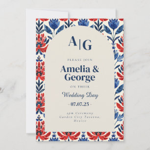 Azulejo Azul Talavera Convite para Casamento Mexic