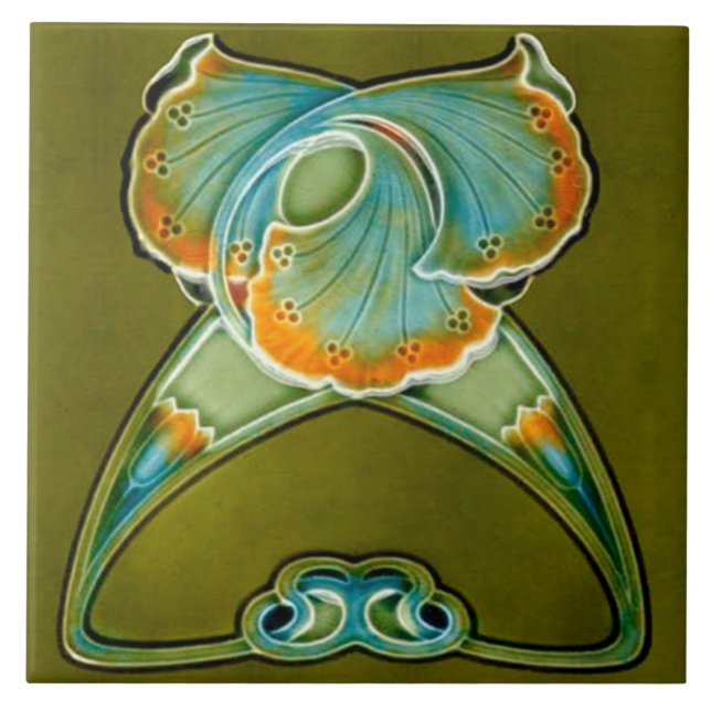 Azulejo Azulejo art nouveau estilo fogo decorativo (Frente)