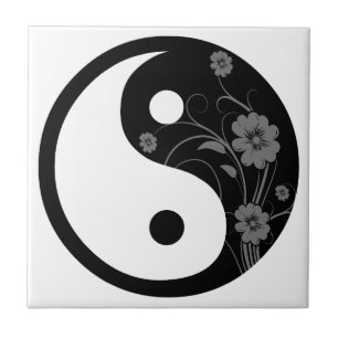 Azulejo Black Floral Yin Yang