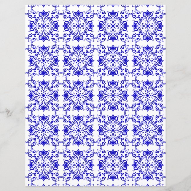 Azulejo Blue White Pattern A01 Scrapbook Paper (Frente)