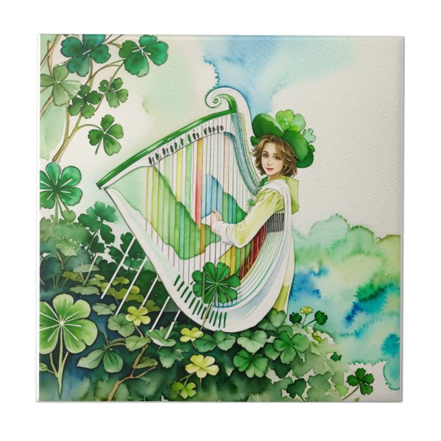 Azulejo Celtic Irish Harp Art (Frente)