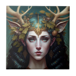 Azulejo Cerâmica Deer Lady Fantasy Art