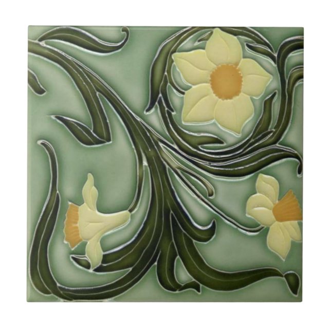 Azulejo cerâmico - Art Nouveau Daffodils 4 (Frente)