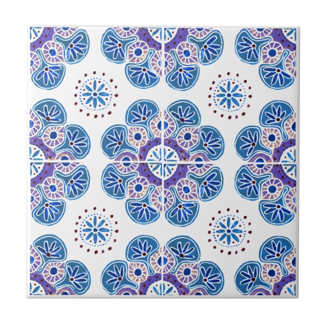 Azulejo cerâmico, azul e roxo (Frente)