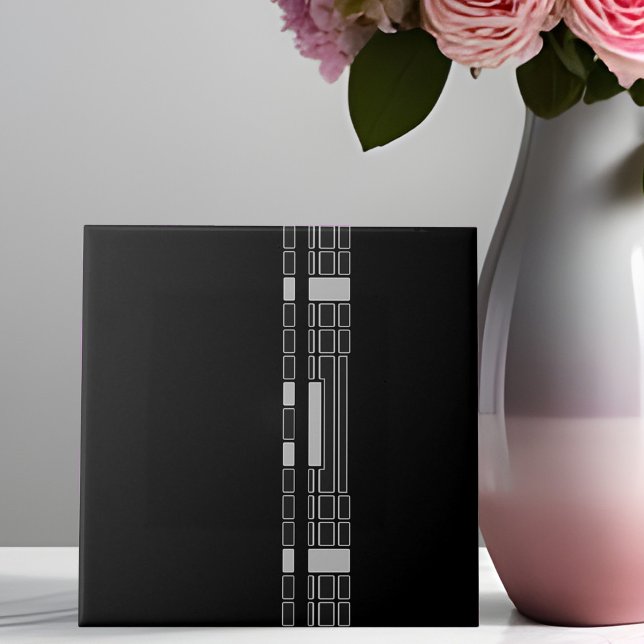 Azulejo cerâmico Black Geométrico Stripe Art Deco (Criador carregado)