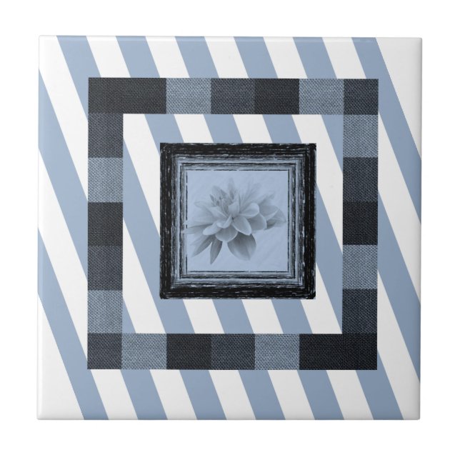 Azulejo cerâmico Blue Striper Floral (Frente)