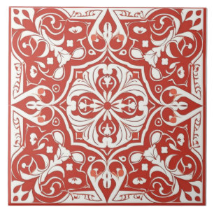 Azulejo cerâmico branco e vermelho mediterrânico