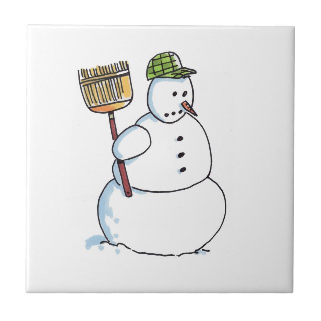 Azulejo cerâmico Broom Snowman (Frente)