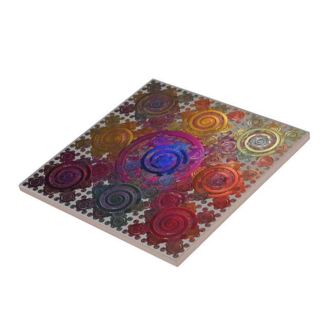 Azulejo cerâmico com pratos circulares coloridos (Lateral)