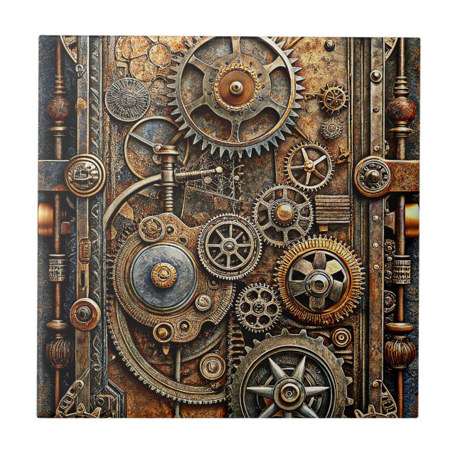 Azulejo Cerâmico de Arte Steampunk (Frente)