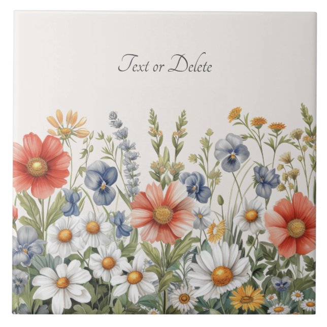 Azulejo cerâmico de flores silvestres coloridas (Frente)