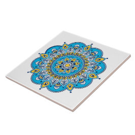 Azulejo cerâmico de Mandala azul e amarelo