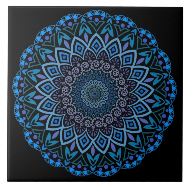 Azulejo Cerâmico De Mandala Azul E Roxo (Frente)