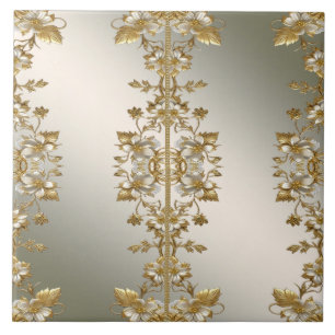 Azulejo cerâmico de Ornamentado Dourado branco