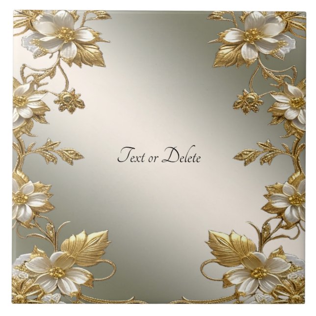 Azulejo cerâmico de Ornamentado Dourado branco (Frente)