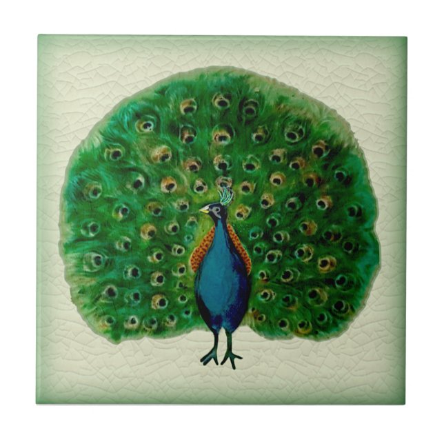 Azulejo cerâmico de reprodução Majolica Peacock (Frente)