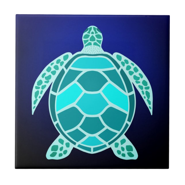 azulejo cerâmico de tartaruga verde azul (Frente)