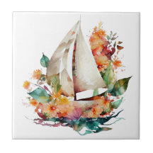 Azulejo cerâmico de veleiros