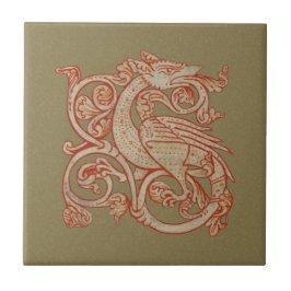 Azulejo Cerâmico do Dragão Manuscrito Medieval