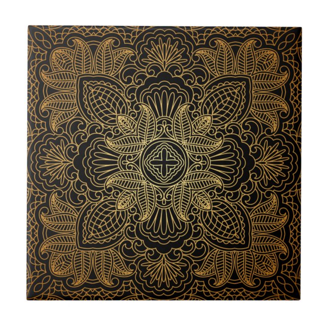Azulejo cerâmico Dourado Mandala (Frente)