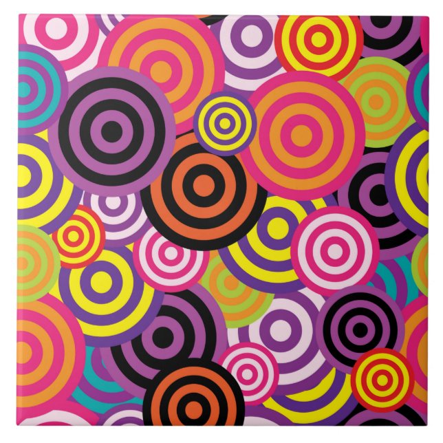 azulejo cerâmico em círculos psicodélicos (Frente)