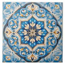 Azulejo cerâmico - Estilo persa - bege azul branco