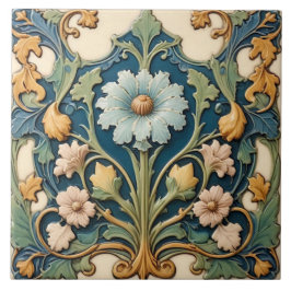 Azulejo Cerâmico Floral Azul