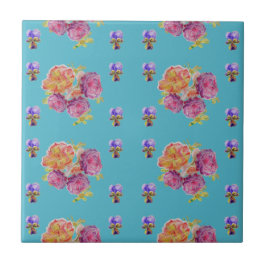 Azulejo Cerâmico Floral Rosa Azul Turquesa Violeta