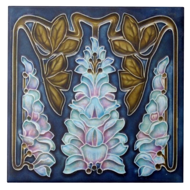 Azulejo cerâmico - Flores Foxglove Art Nouveau (Frente)
