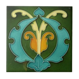 Azulejo cerâmico - Foliage Art Nouveau Yellow, Blu