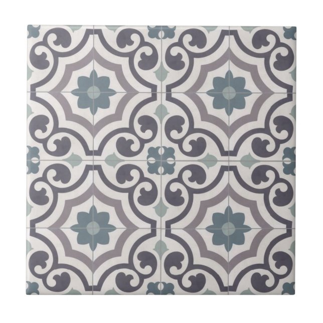 Azulejo cerâmico francês - Azulejo branco, azul e  (Frente)