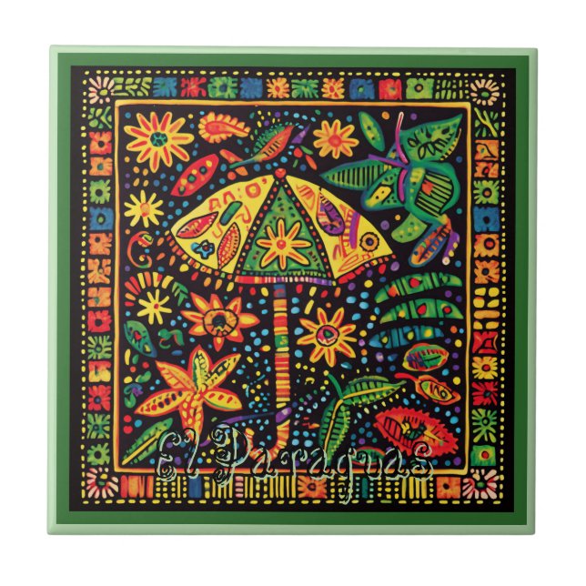 Azulejo Cerâmico Huichol Loteria: Azulejo El Parag (Frente)