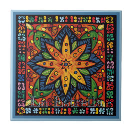 Azulejo Cerâmico Huichol Loteria: Azulejo La Estre