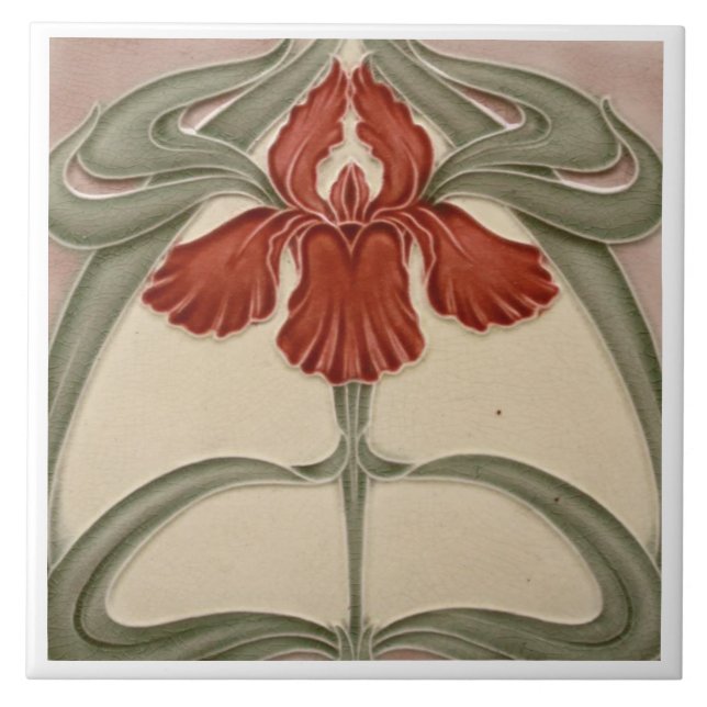 Azulejo cerâmico - Iris Art Nouveau Floral Orange (Frente)