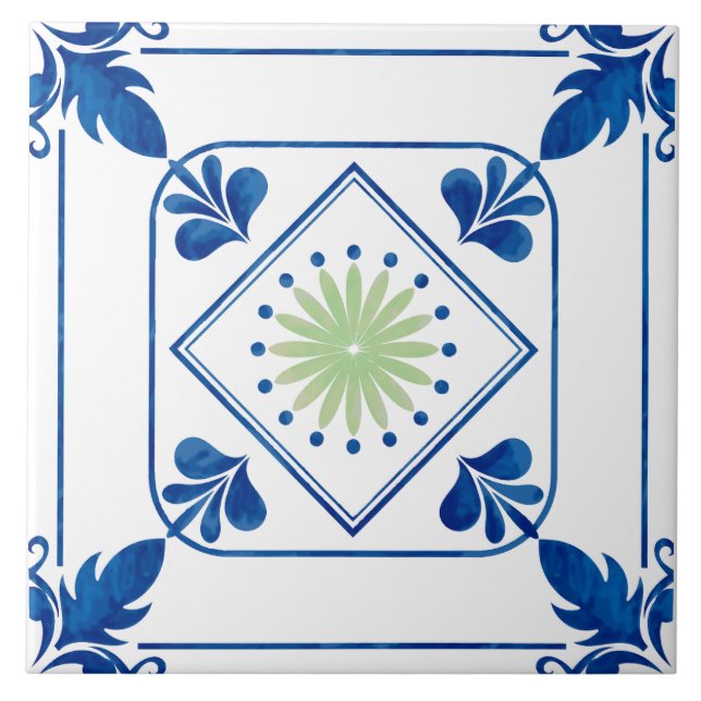 Azulejo cerâmico mediterrânico Rosette (Verde) (Frente)